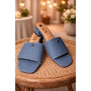Gloria Vanderbilt Gracie Denim Slide Block Heel Blue Slip On 8 Casual Travel